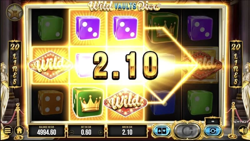 Wild Vaults Dice – pagrindinis ekranas su būgnais ir seifu