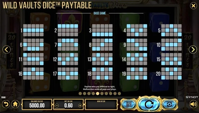 Wild Vaults Dice – Wild Dice su daugikliu laiminčioje eilutėje